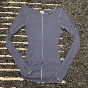 Intimately Free People Blue long Sleeve Tee T shirt Ruffle Hemmed Casual Boho